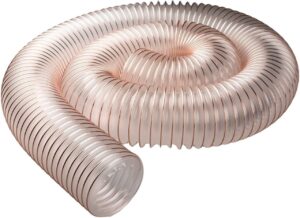 Flexible hose with a spiral design, used in MACTEX pneumatic conveying systems for efficient material transport and flexible installation.