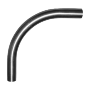 Stainless steel long bend, used in MACTEX pneumatic conveying systems for directing material flow through curved pathways with minimal resistance.