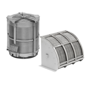 Flame arrestors with metal mesh design, used in MACTEX pneumatic conveying systems to prevent the spread of flame and protect against explosion hazards.