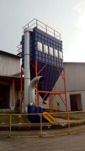 Dust collector system used in MACTEX’s pneumatic conveying solutions, designed for efficient powder filtration and material handling.